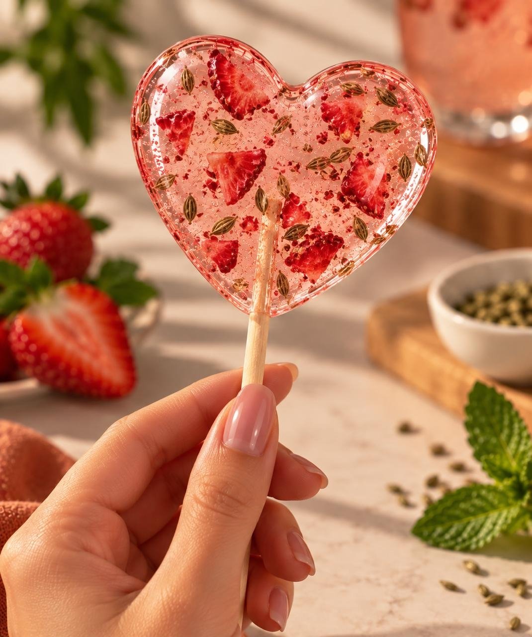 Botanical floral lollipop garnish