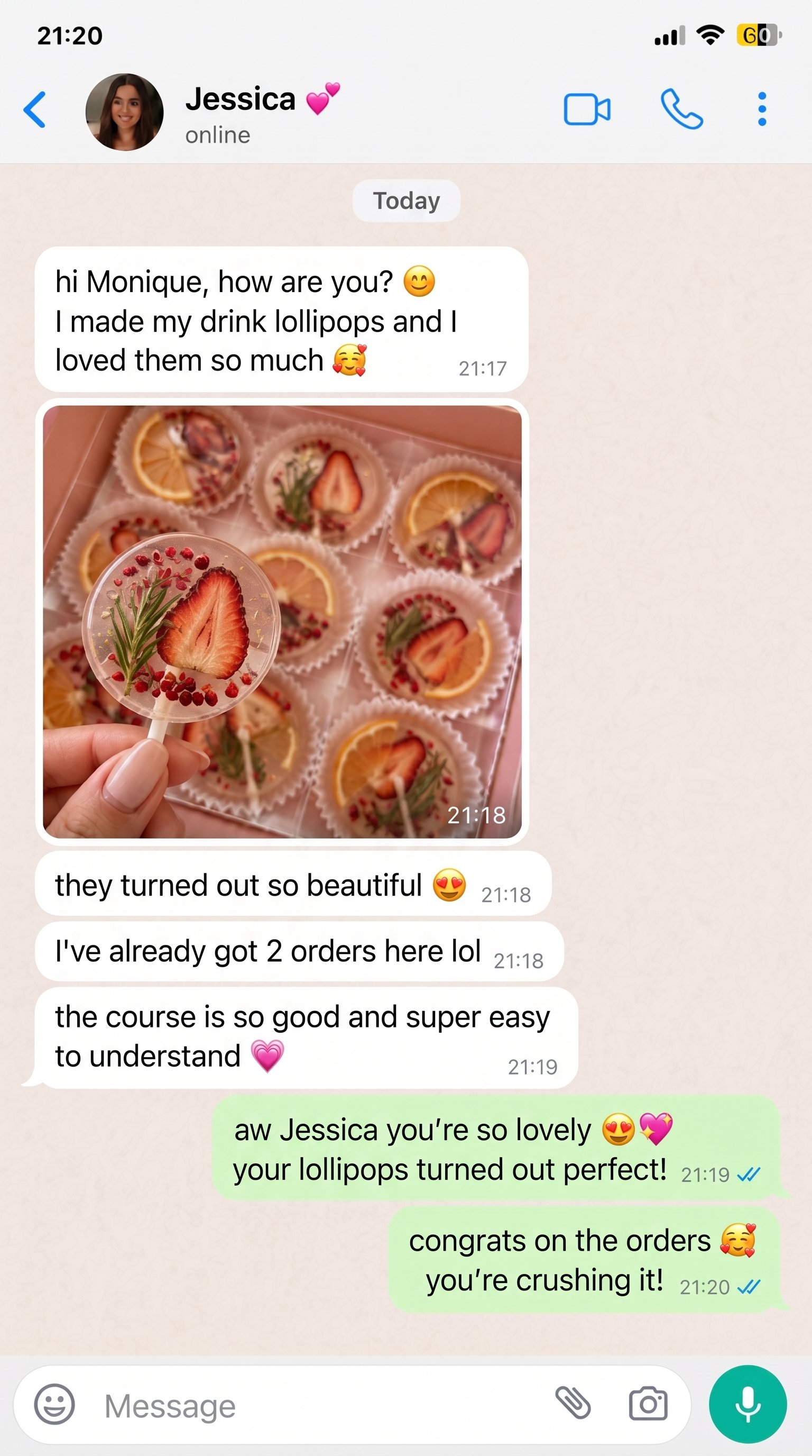 Student Jessica confirmed orders